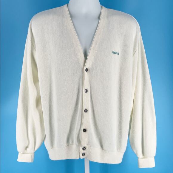 90s cardigan sweater ivory Zeneca Pharmaceuticals 1990s vintage - Picture 1 of 6